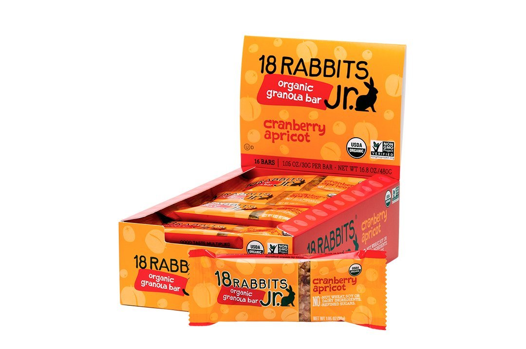 18 Rabbits Jr. Organic Gluten Free Granola Bar, Cranberry Apricot, 1.05 Ounce, 16-Count