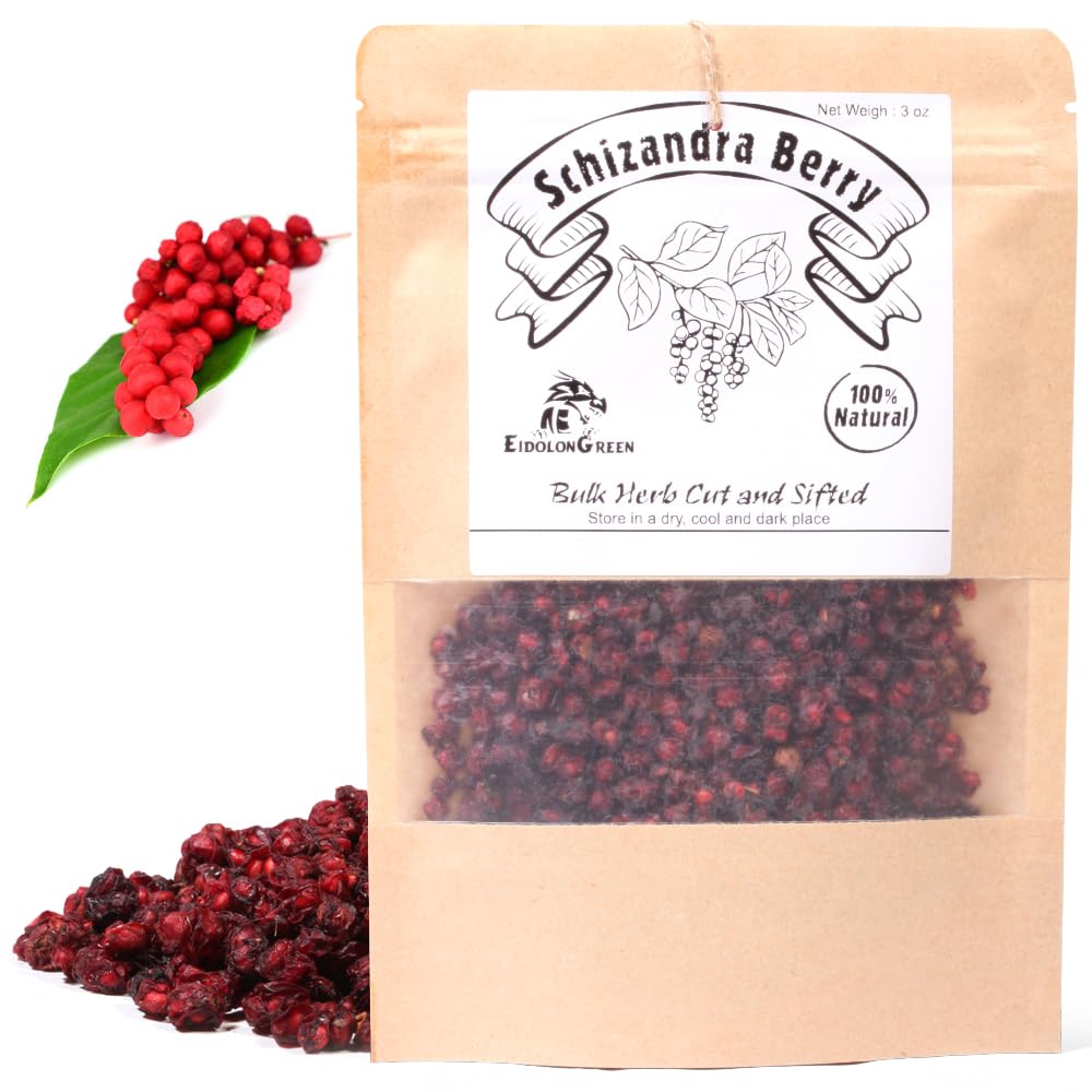 EidolonGreen [China Medicinal Herb] Dried Schisandra Berries (Schisandra/Wuweizi/???) - 100% Natural Five-Flavor Fruit Herbal Tea, 3 oz (88g)