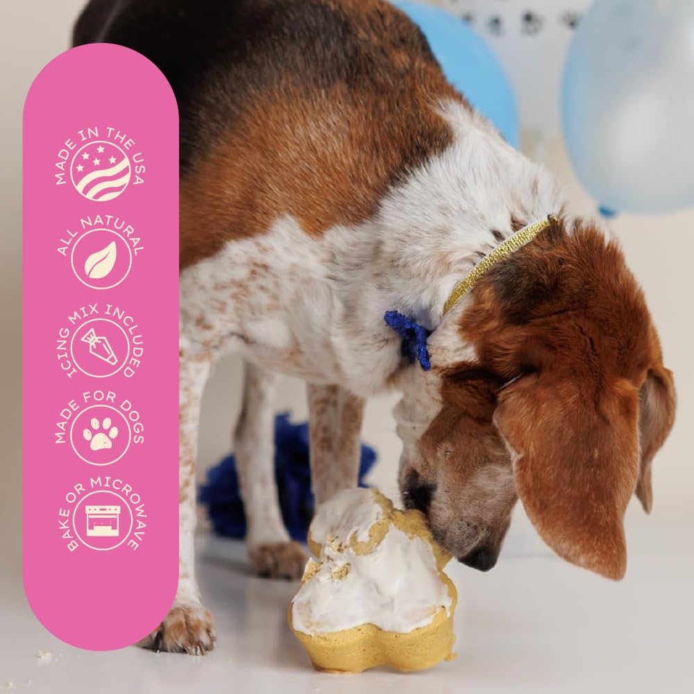 Puppy Cake Dog Birthday Cake Kit - Cake Mix, Icing Mix, Candle and Swirl Tri Color Silicone Pan, Birthday Cake Flavor - Bake or Microwave - Perfect for Celebrating Your Dog’s Special Day - Made in USA