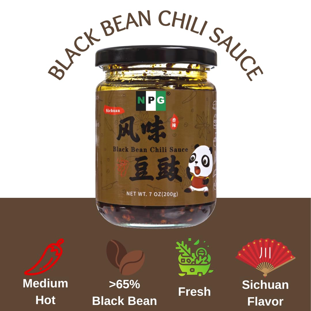 NPG Sichuan Black Bean Chili Sauce 7 oz, Medium Heat, Fermented Chili Sauce