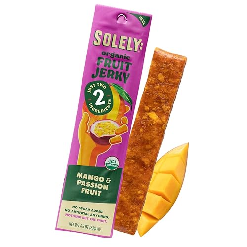 SOLELY - Organic Mango Passion Fruit Jerky - 1 Individually Wrapped Strip - Fruit Leather Made from Dried Fruit - Healthy Snacks for Adults & Kids