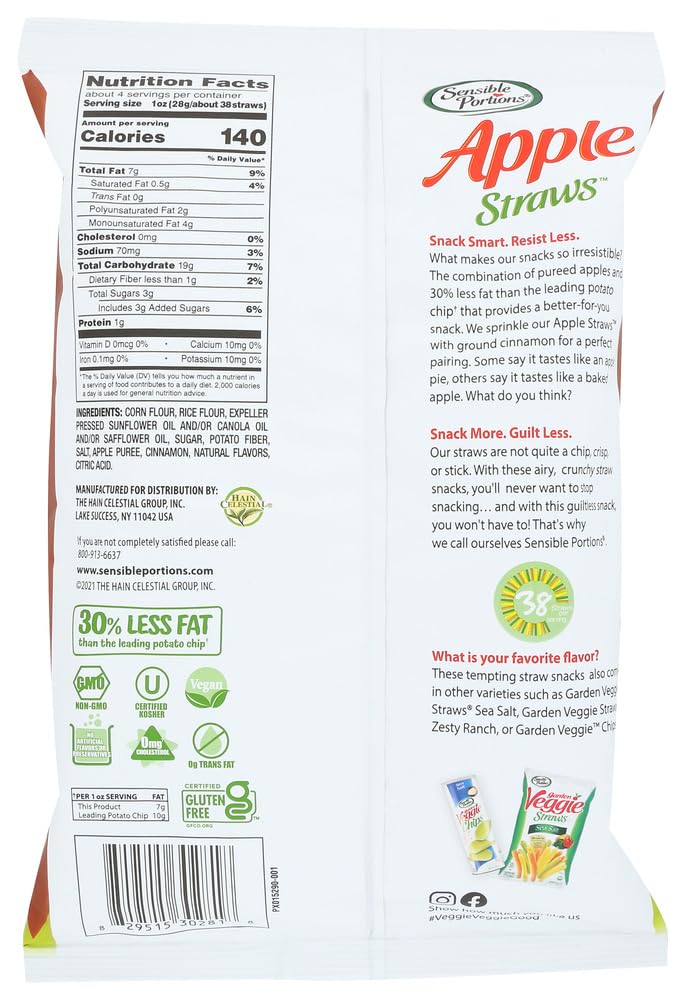 NEW Sensible Portions Apple Cinnamon Straws Gluten Free Multigrain Snack Net Wt 5oz (6)