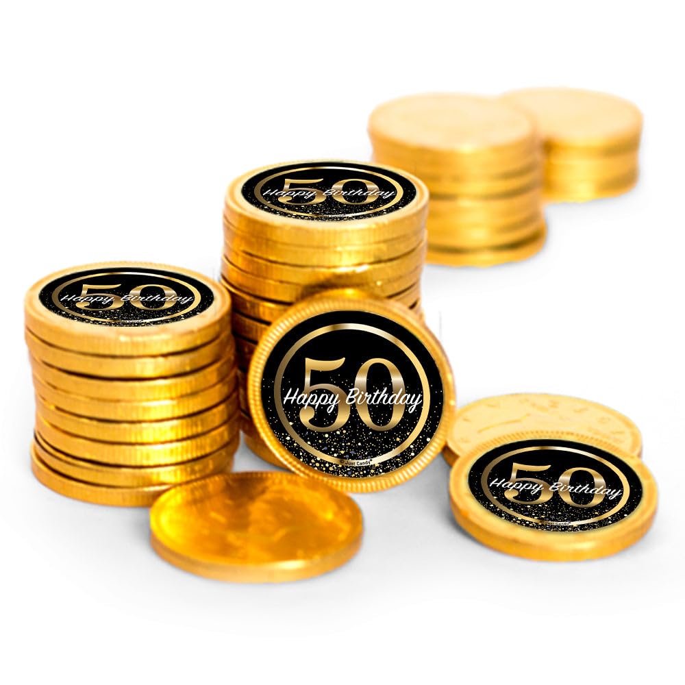 80ct 50th Birthday Candy Party Favors Chocolate Coins (80 Count) - Gold Foil - By Just Candy
