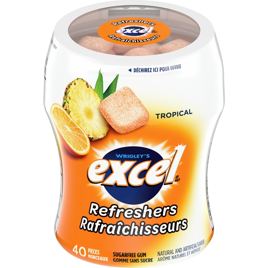 Excel Sugar-Free Gum, Refreshers tropical Flavored, 40pc/6 ct