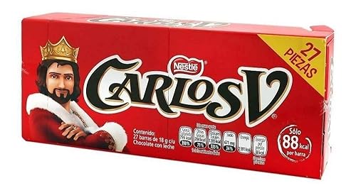 Carlos V Milk Chocolate 27 Pack, 20g Each Authentic Mexican Candy with Free Chocolate Kinder Bar Included