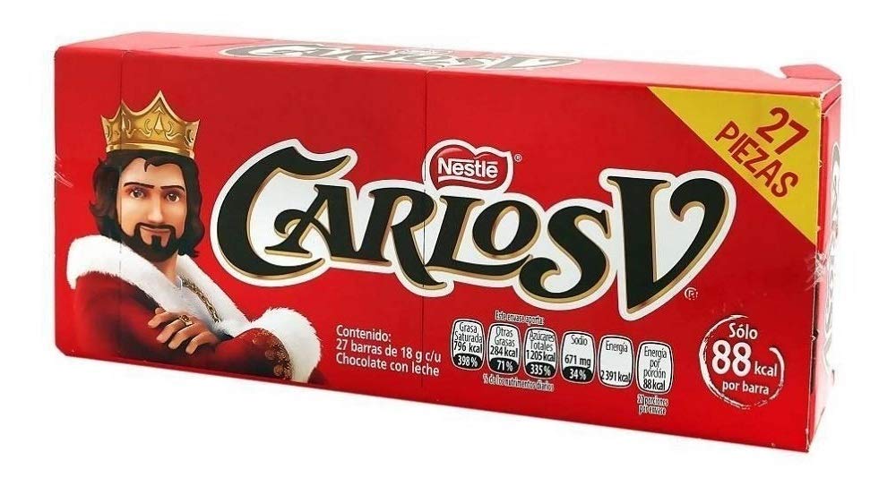 Carlos V Milk Chocolate 27 Pack, 20g Each Authentic Mexican Candy with Free Chocolate Kinder Bar Included
