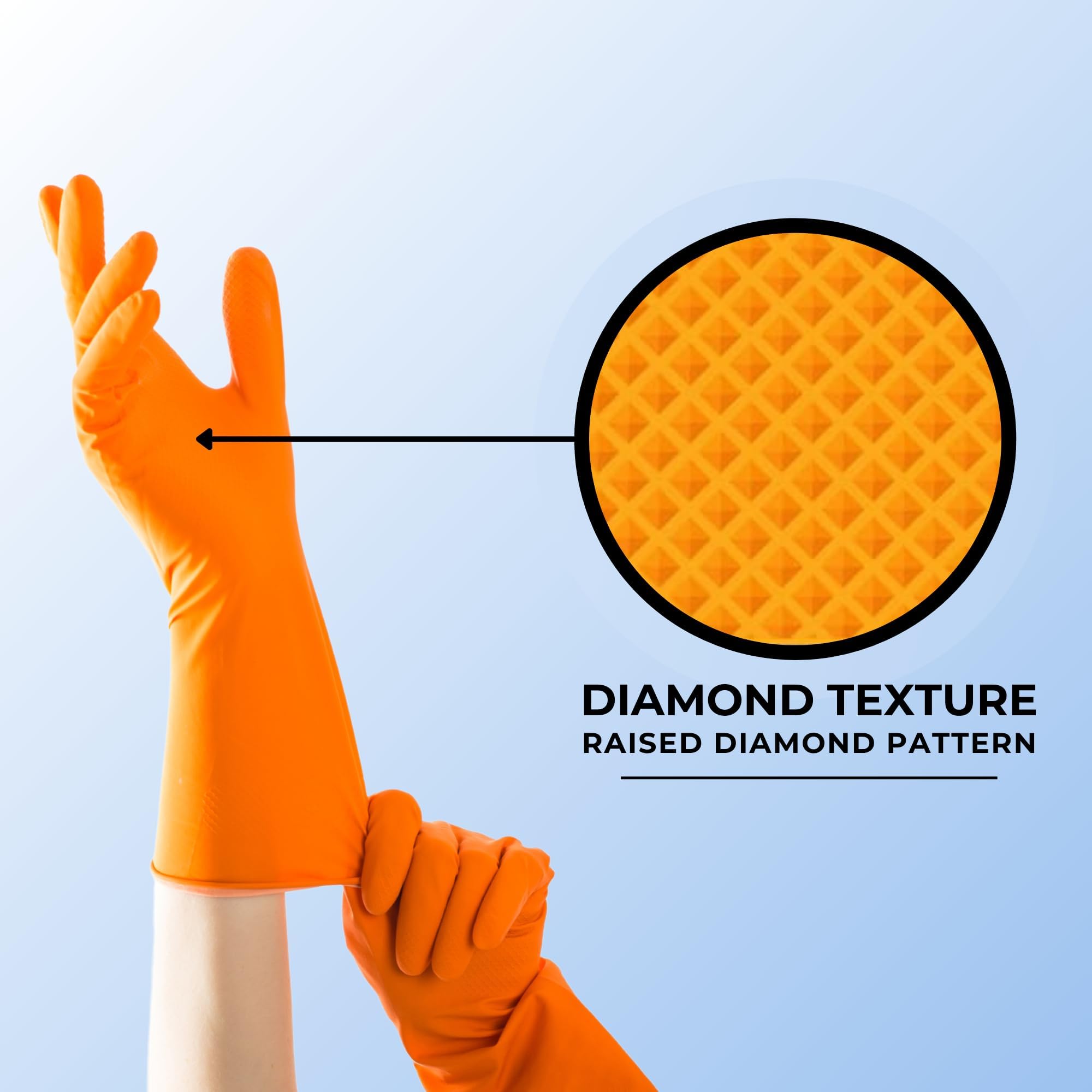 HandCare Orange 8 Mil Nitrile Disposable Gloves, Latex-Free, Diamond Textured Grip for Mechanic, Work & Cleaning Use