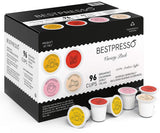 Bestpresso Coffee, Variety Pack Single Serve K-Cup Pods, 96 Count. Includes Breakfast, Colombian, Donut and Italian (Compatible With 2.0 Keurig