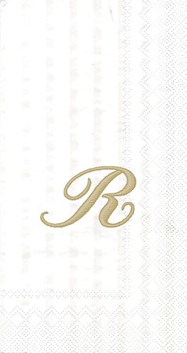 Ideal Home Range 3-Ply Paper Monogram Guest Towel, White/Gold (Pack of 2) (2, Letter R)