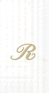 Ideal Home Range 3-Ply Paper Monogram Guest Towel, White/Gold (Pack of 2) (2, Letter R)