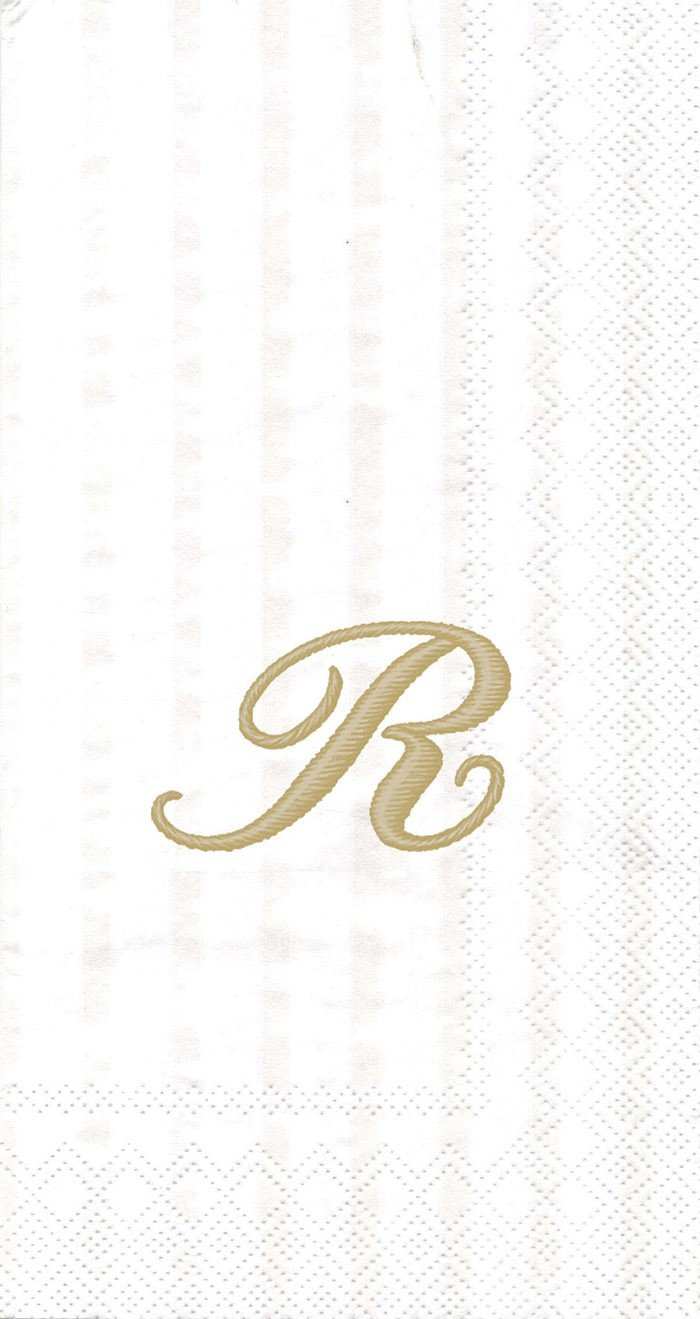 Ideal Home Range 3-Ply Paper Monogram Guest Towel, White/Gold (Pack of 2) (2, Letter R)