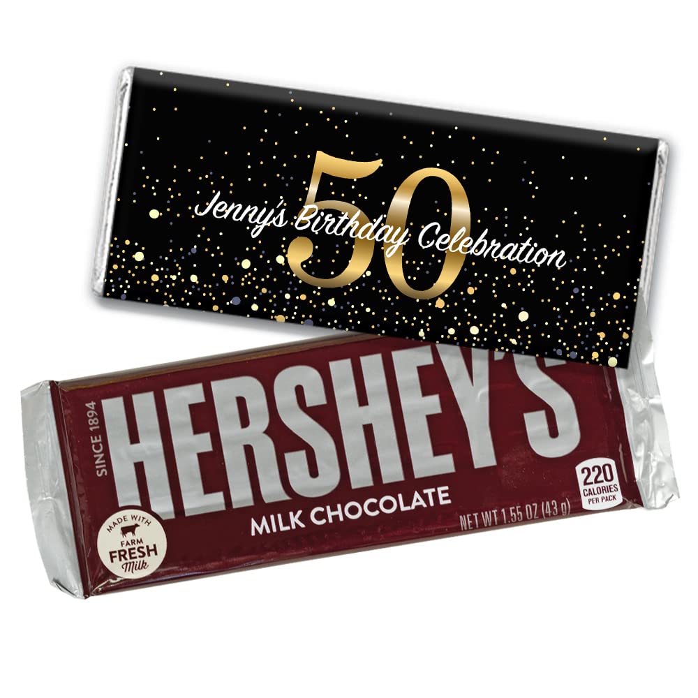 24ct 50th Birthday Party Favors Custom Wrappers for Chocolate Bars (24 Count) - Candy Not Included