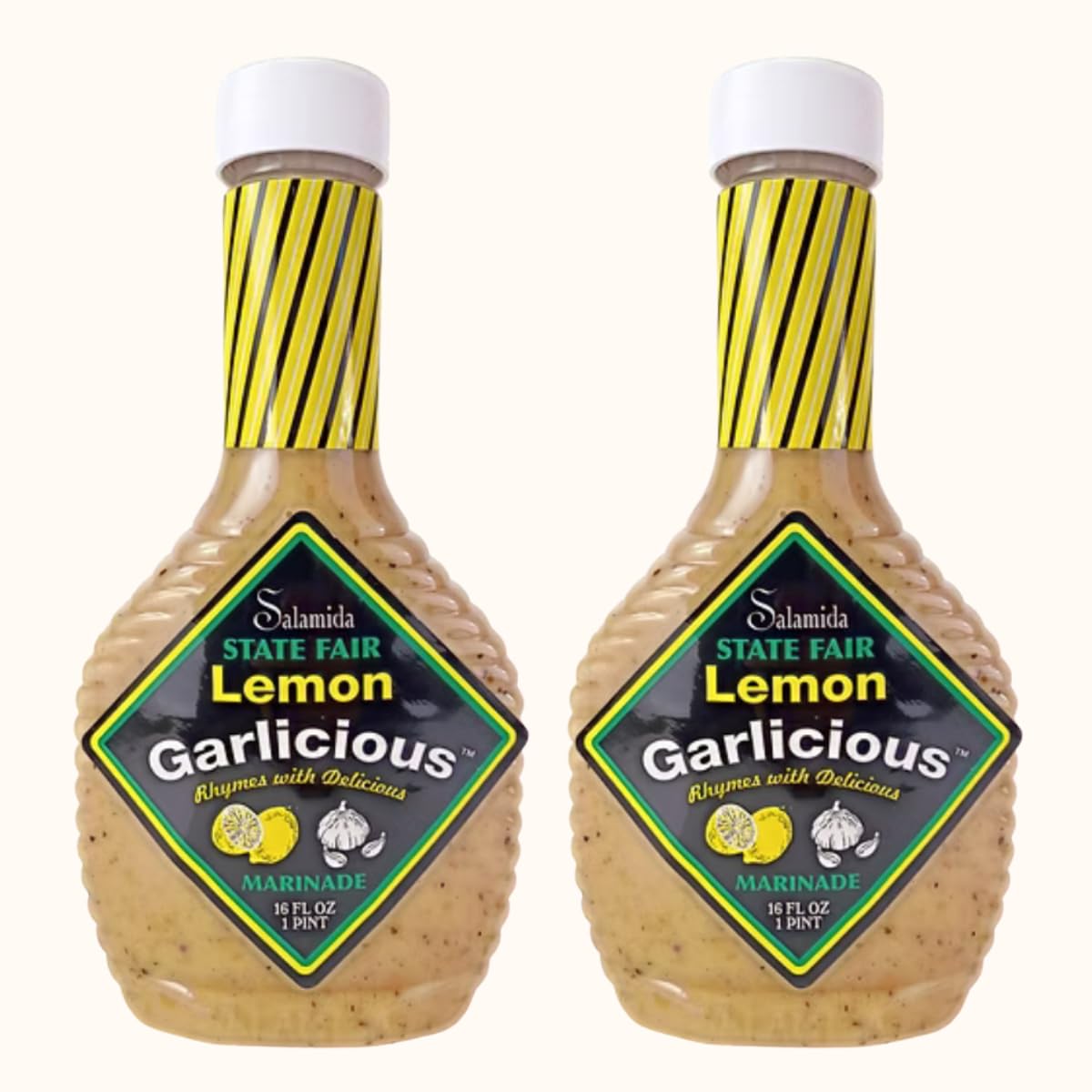 Salamida New York State Fair Lemon Garlicious Marinade, 16 oz (2-Pack) | All-Natural, Gluten-Free, Citrus & Garlic Infused Sauce for Fish, Poultry