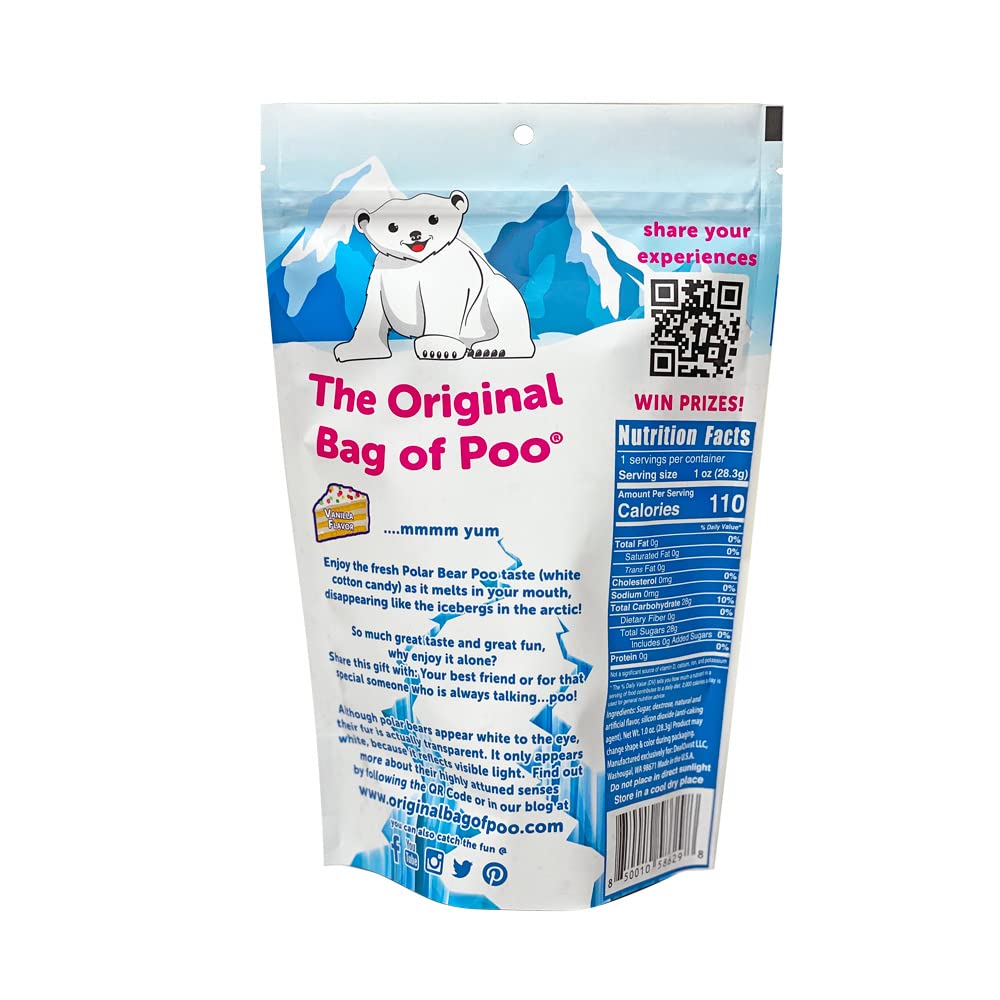 The Original Bag of Poo®, Polar Bear Poo (Vanilla Flavor Cotton Candy) Novelty Poop Gag Gifts. Free sticker inside.