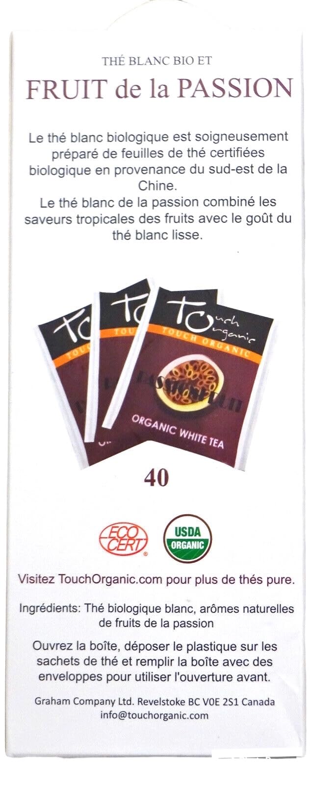 Touch Organic PASSIONFRUIT WHITE Tea Bags, 40 Bags, 2.5 oz