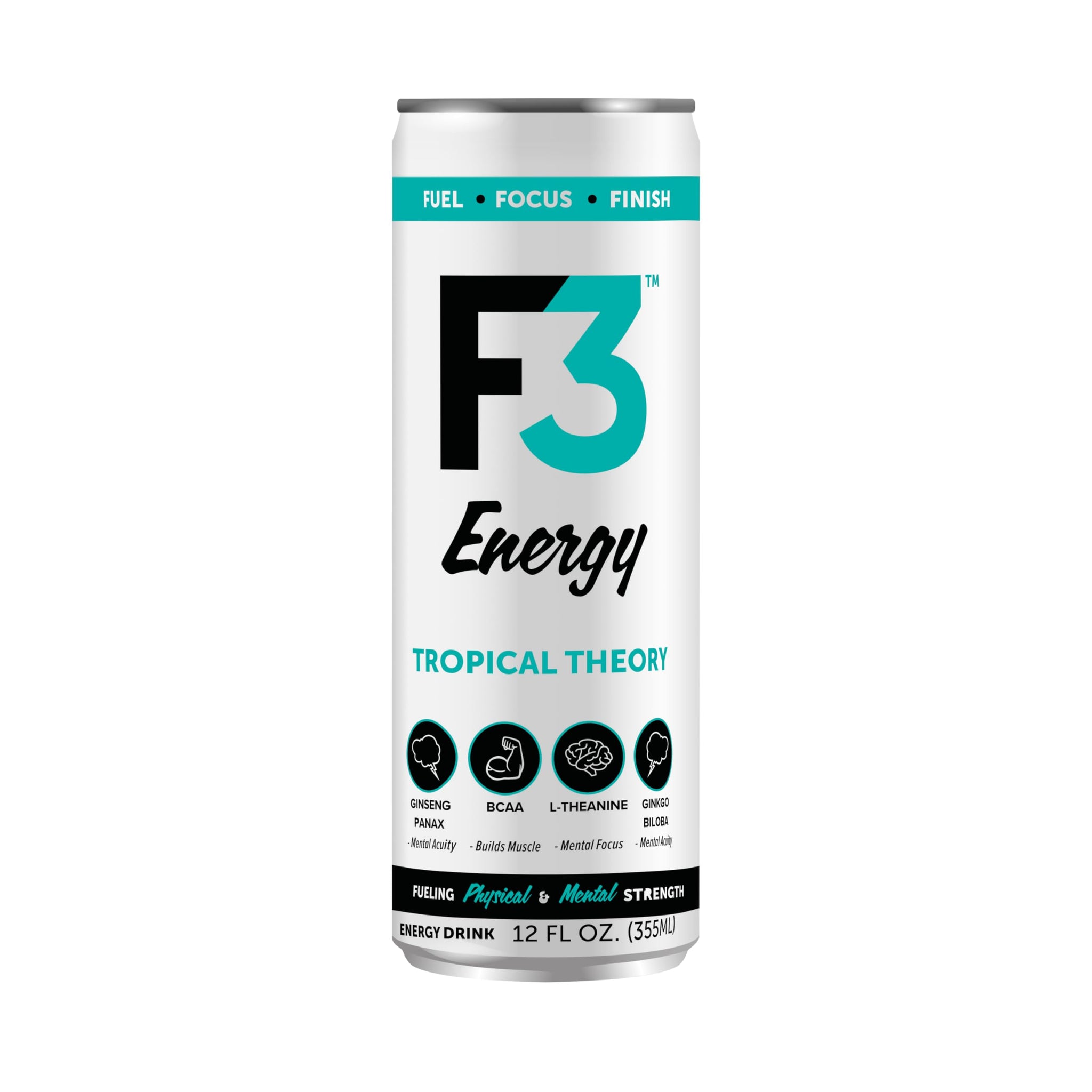 F3 Energy Tropical Theory Energy Drink - Muscle Building Sports Drinks w/BCAA, Panax Ginseng & Ginkgo Biloba - Natural Energy Drinks for Mental Focus