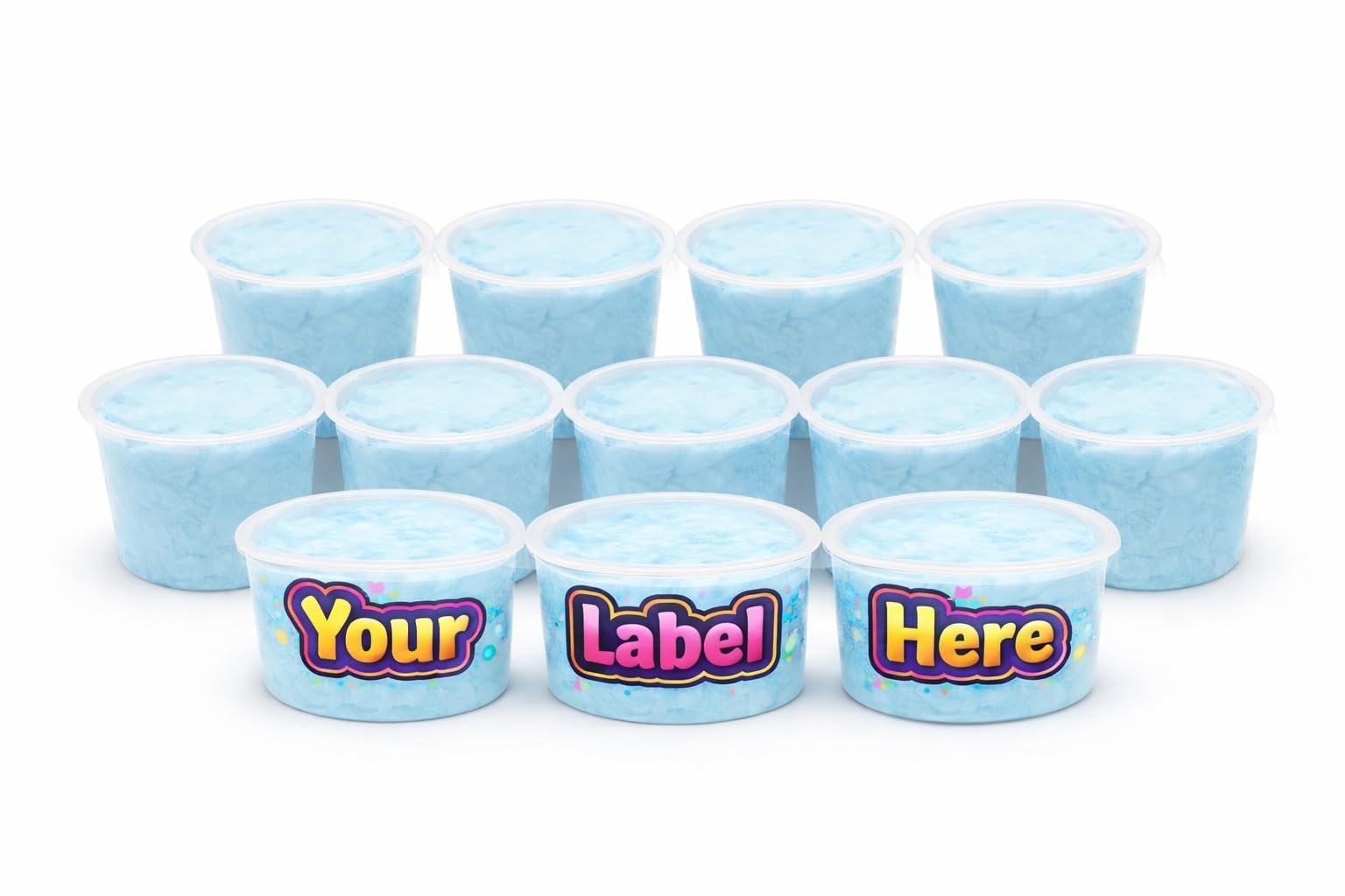 Cotton Candy Clear Tubs - Customizable - 12-Pack (1.25 oz ea) | BLUE RASPBERRY | Sticker-Ready Party Favors, Gifts | Lupy Lups!