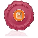 Tiger Chef 60-Count, 8-inch Fuchsia Color Round Scalloped Rim Disposable Plastic Plate Set Includes 60 Plastic Salad Plates - BPA-Free