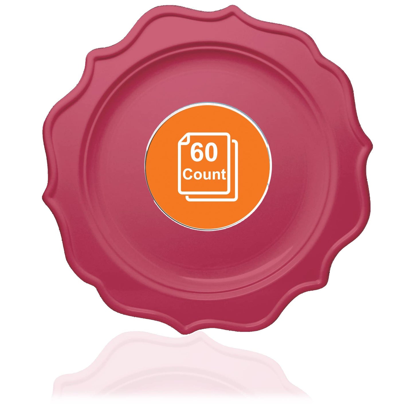Tiger Chef 60-Count, 8-inch Fuchsia Color Round Scalloped Rim Disposable Plastic Plate Set Includes 60 Plastic Salad Plates - BPA-Free