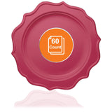 Tiger Chef 60-Count, 8-inch Fuchsia Color Round Scalloped Rim Disposable Plastic Plate Set Includes 60 Plastic Salad Plates - BPA-Free