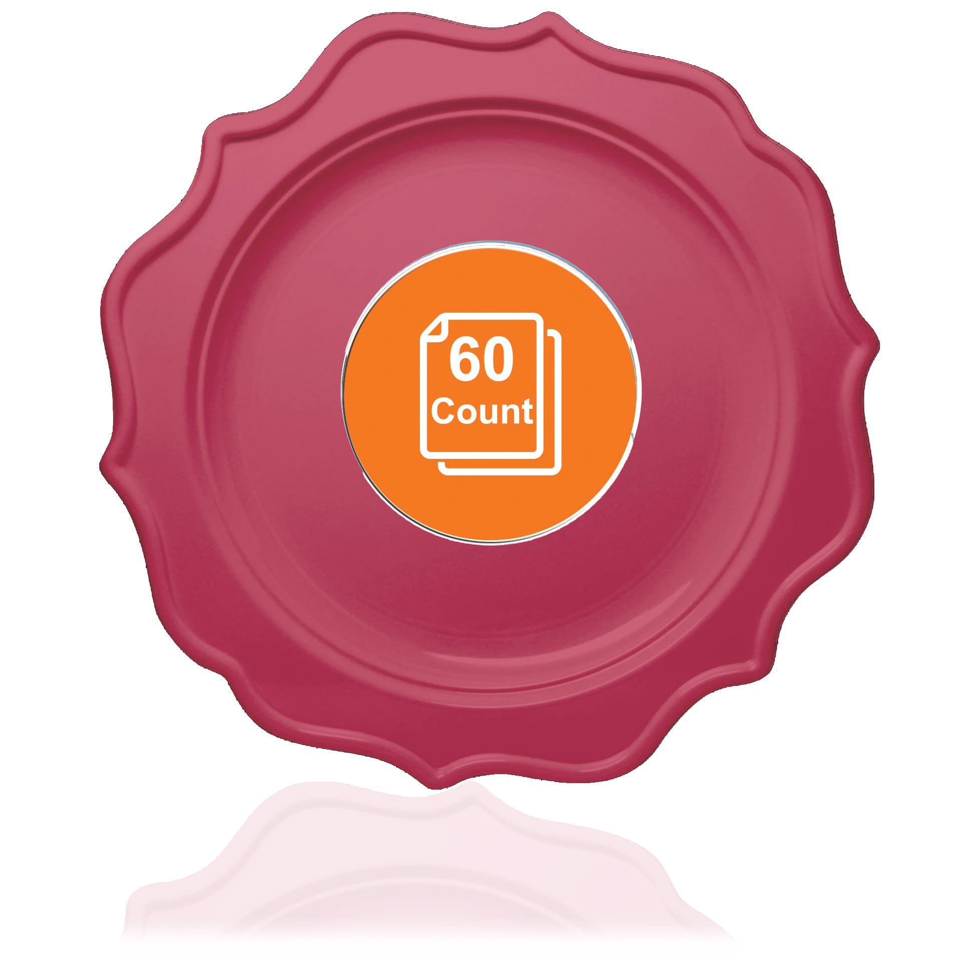 Tiger Chef 60-Count, 8-inch Fuchsia Color Round Scalloped Rim Disposable Plastic Plate Set Includes 60 Plastic Salad Plates - BPA-Free
