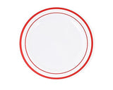 Crystal Ridge Tableware 120-Piece Premium Salad Plates Set - Disposable White Plastic With Red Rim for Party and Wedding