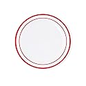 Crystal Ridge Tableware 120-Piece Premium Salad Plates Set - Disposable White Plastic With Red Rim for Party and Wedding