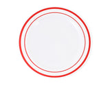Crystal Ridge Tableware 120-Piece Premium Salad Plates Set - Disposable White Plastic With Red Rim for Party and Wedding