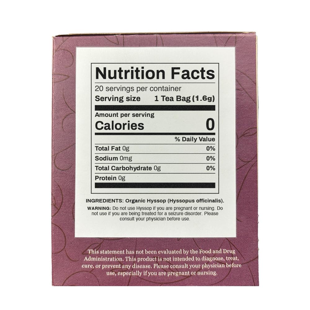 Organic Positively Botanicals Company, Hyssop Herbal Tea Bags, 20 Count