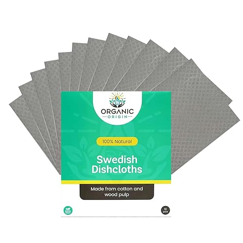 Swedish Dishcloths 12 Pack - Reusable Paper Towels for Kitchen, Absorbent Cellulose Sponge Cleaning Cloths, Washable Dish Rags, Quick Drying Kitchen