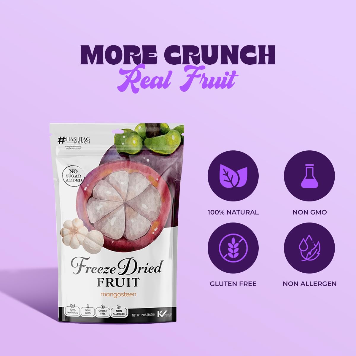 Life Plus Style Gourmet Hashtag Munch Freeze Dried Mangosteen Crunchy Snacks for Kids and Adults No Added Sugar Non GMO Sweet Fruit Snacks Gluten Free