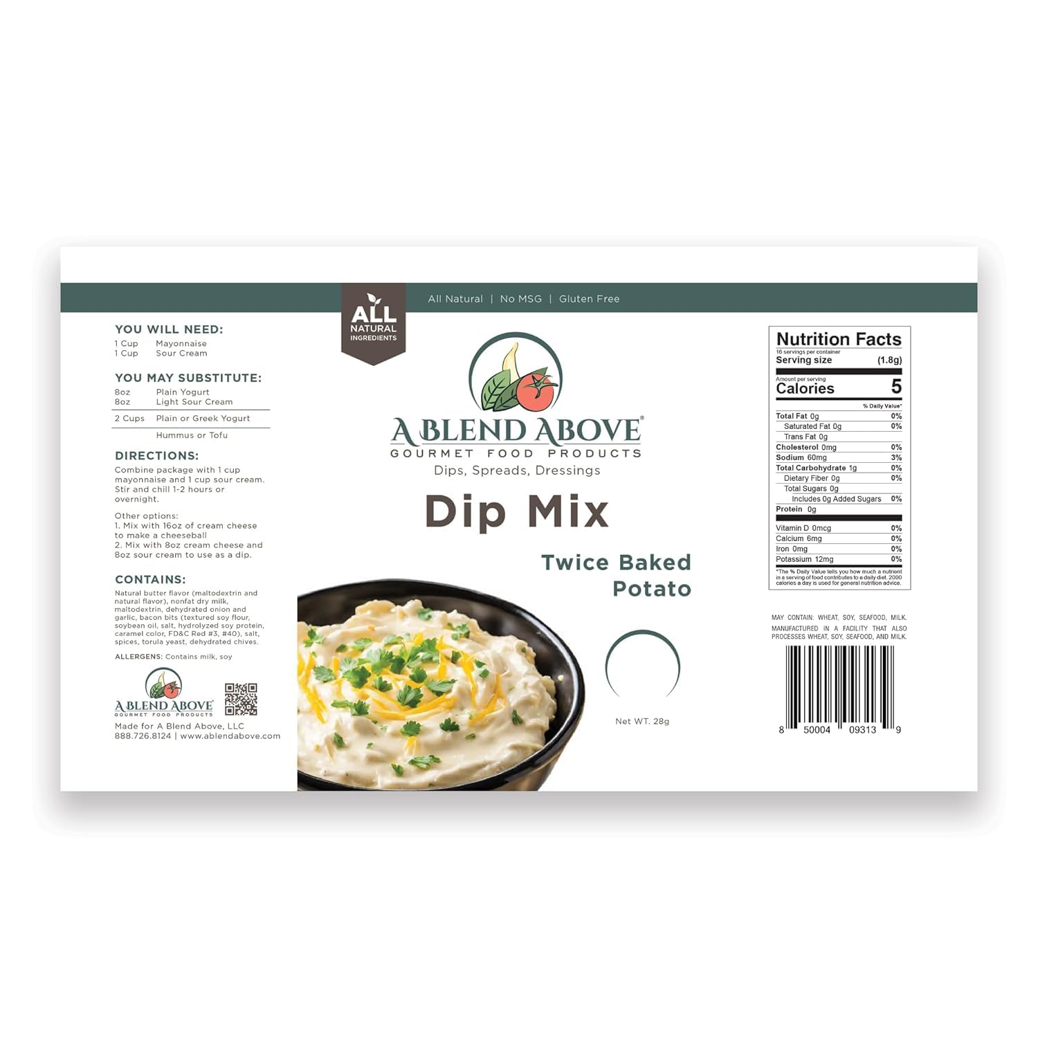 A Spice Above Dips, Spreads, and Dressing Mixed Seasonings Party Packets, 3 Pack (Loaded Baked Potato)