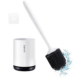 Cenivi Silicone Toilet Brush with Ventilated Holder Set, Rubber Bristles Brush Head, Bathroom Accessories Toilet Bowl Scrubber Cleanner, Freestanding