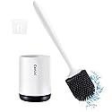 Cenivi Silicone Toilet Brush with Ventilated Holder Set, Rubber Bristles Brush Head, Bathroom Accessories Toilet Bowl Scrubber Cleanner, Freestanding