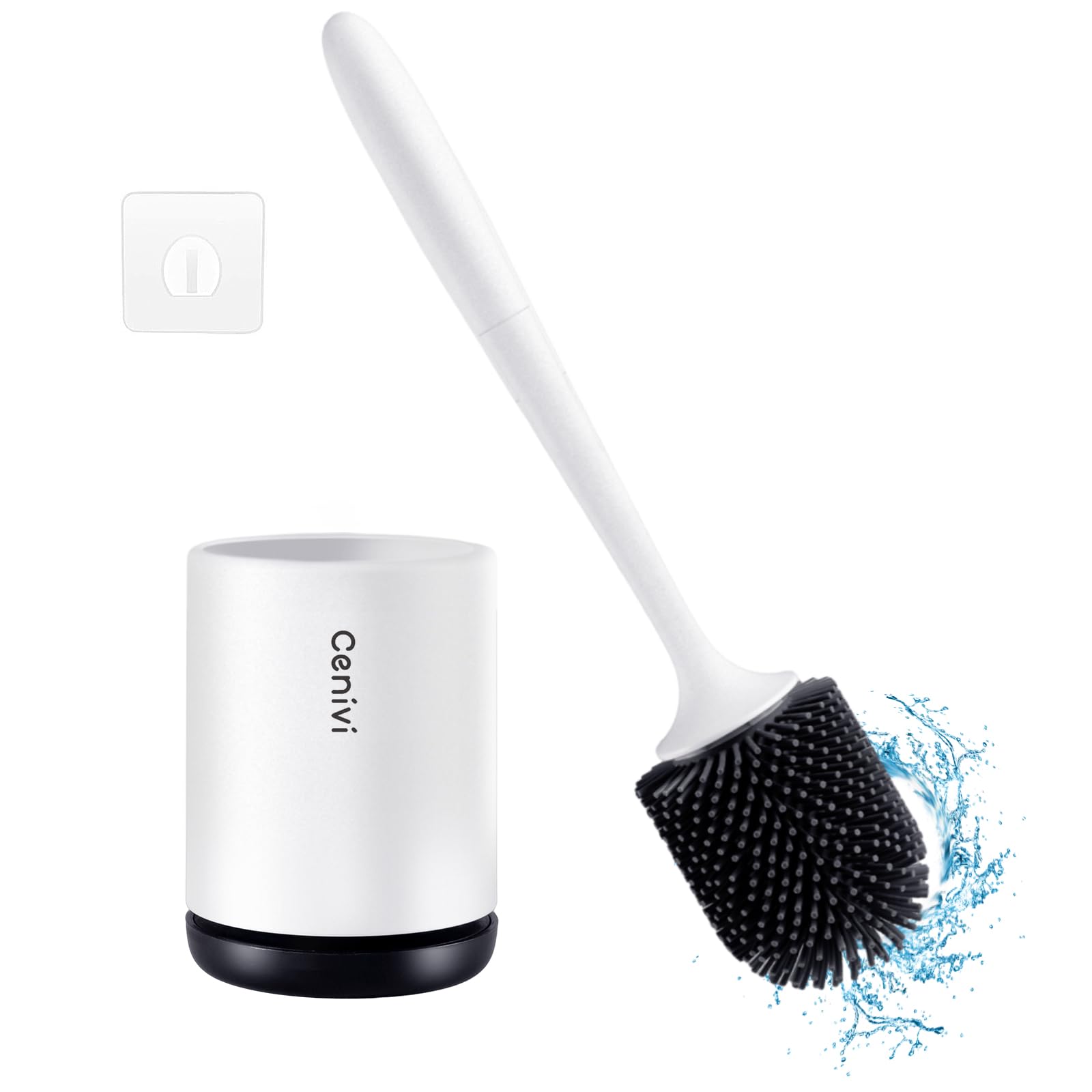 Cenivi Silicone Toilet Brush with Ventilated Holder Set, Rubber Bristles Brush Head, Bathroom Accessories Toilet Bowl Scrubber Cleanner, Freestanding