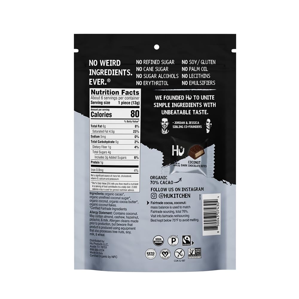 Hu Cashew Butter + Pure Vanilla Bean Dark Chocolate Bites | 1 Pack | Natural Organic Vegan, Gluten Free, Paleo, Non GMO, Fair Trade Dark Chocolate