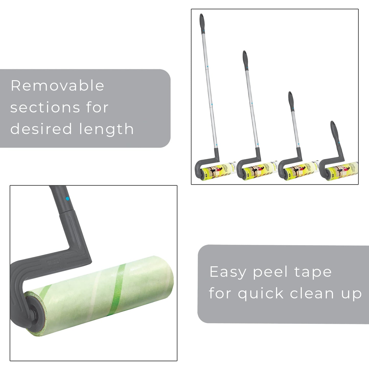 Smart Design Large Mega Floor Lint Roller with Ergonomic Handle - Aluminum Tubes - Includes Adhesive Sheets - for Cleaning, Carpet, Car, Clothing