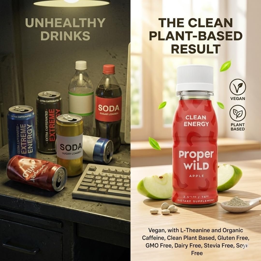 Proper Wild Shot Energy Apple 2.5 fl oz - Energy Shots - Proper Wild Juice Shots - Focus Factor for Work and Study - Pack of 3