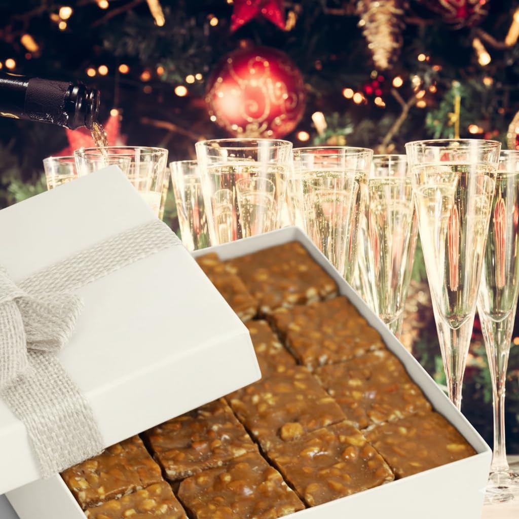Gourmet Cashew Brittle White Gift Box - by Its Delish | Handmade Old-Fashioned Style | Beautiful & Delicious Square Cut Pieces 16 Oz Cashew Brittle |