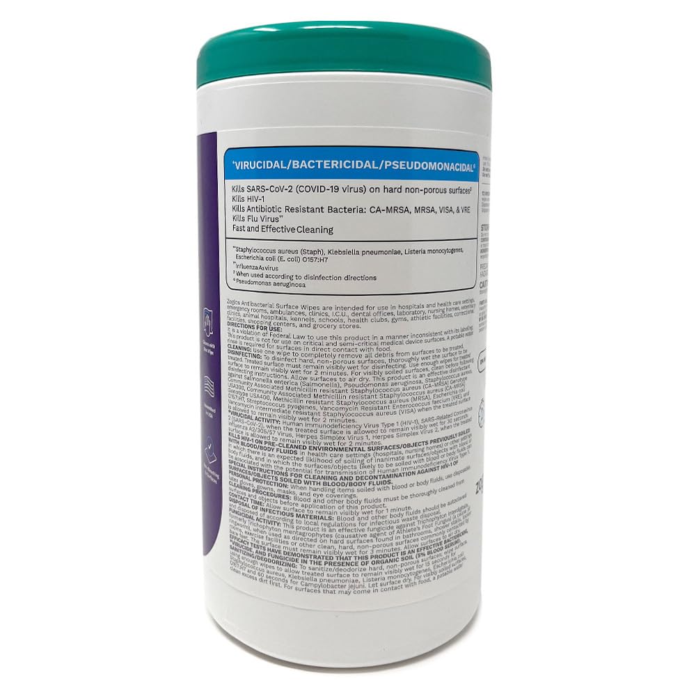 Zogics Antibacterial Disinfecting Wipes, 75-Count Canister (Case of 6 Canisters), Alcohol-Free Multi-Surface Wipes
