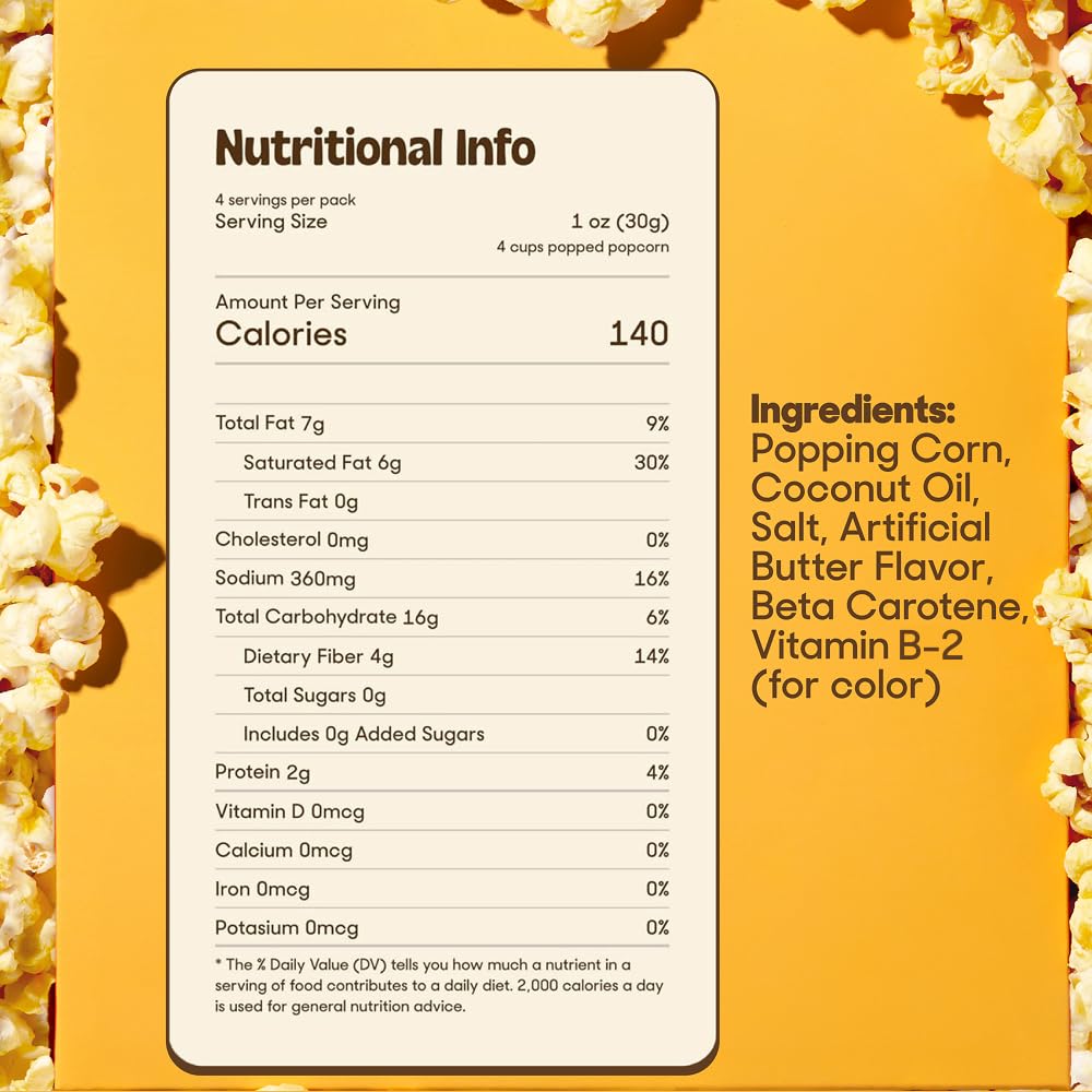 Popsmith Popcorn Pre-Measured Kits - Five 4-oz Buttery Popcorn Kits with Butter Flavored Coconut Oil & Buttery Salt. Authentic Movie Theater Flavor.