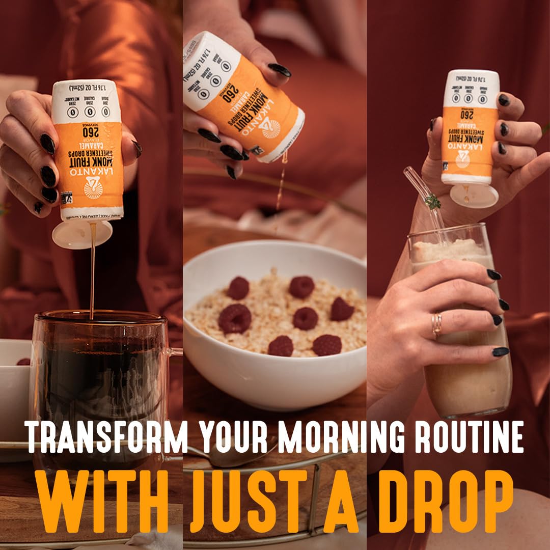 Lakanto Liquid Monk Fruit Extract Drops, Caramel - Erythritol Free Sugar Substitute Sweetener For Tea, Coffee, Smoothies, Yogurt, Cereal, Cocktails