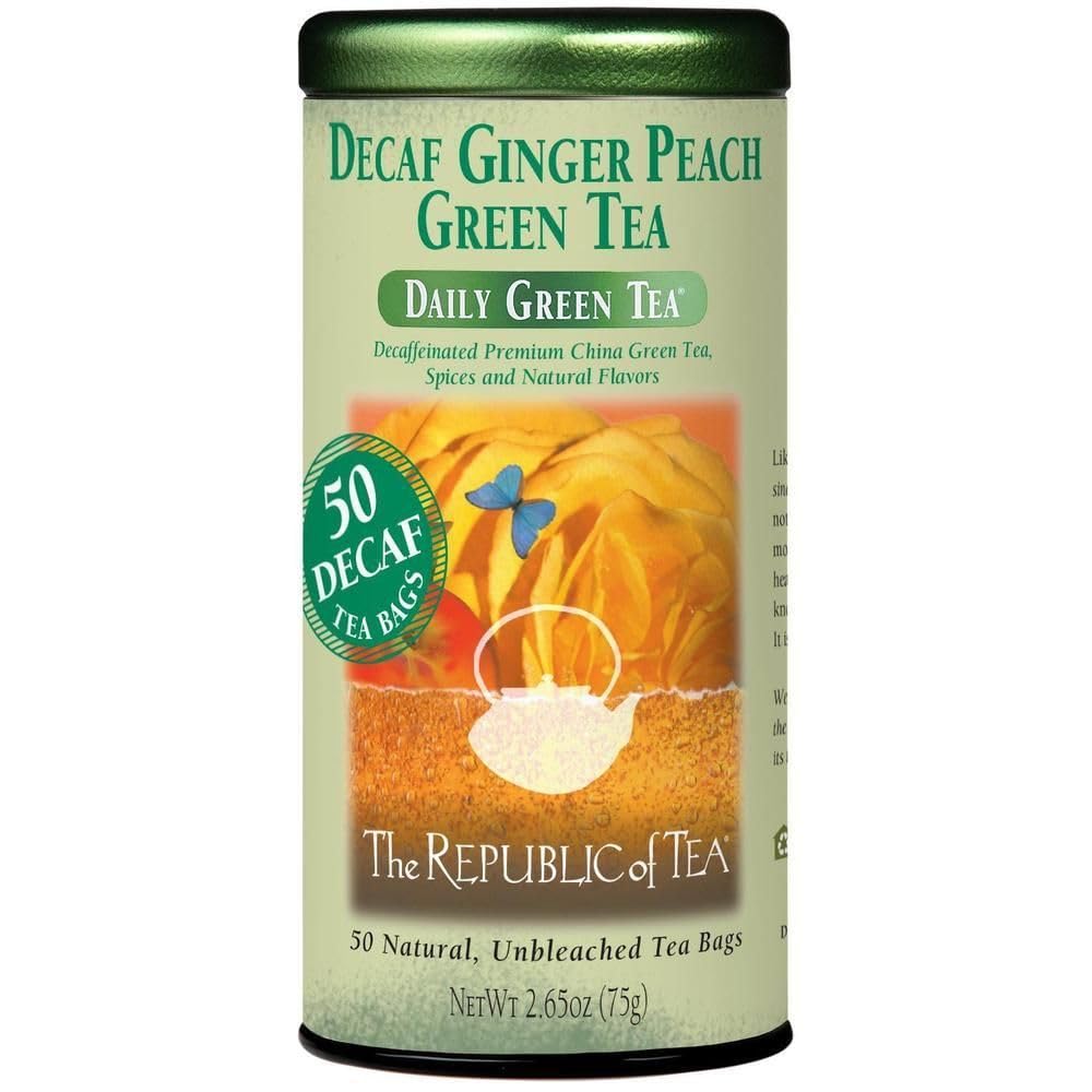 The Republic of Tea - Decaf Ginger Peach Green Tea, Tin of 50 Tea Bags