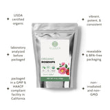 Elanen Naturals Organic Rose Hips 4 oz. (113g), USDA Certified Organic Rosehip Tea, Dried Rose Hips, Whole Rosehips Bulk, Cut & Sifted