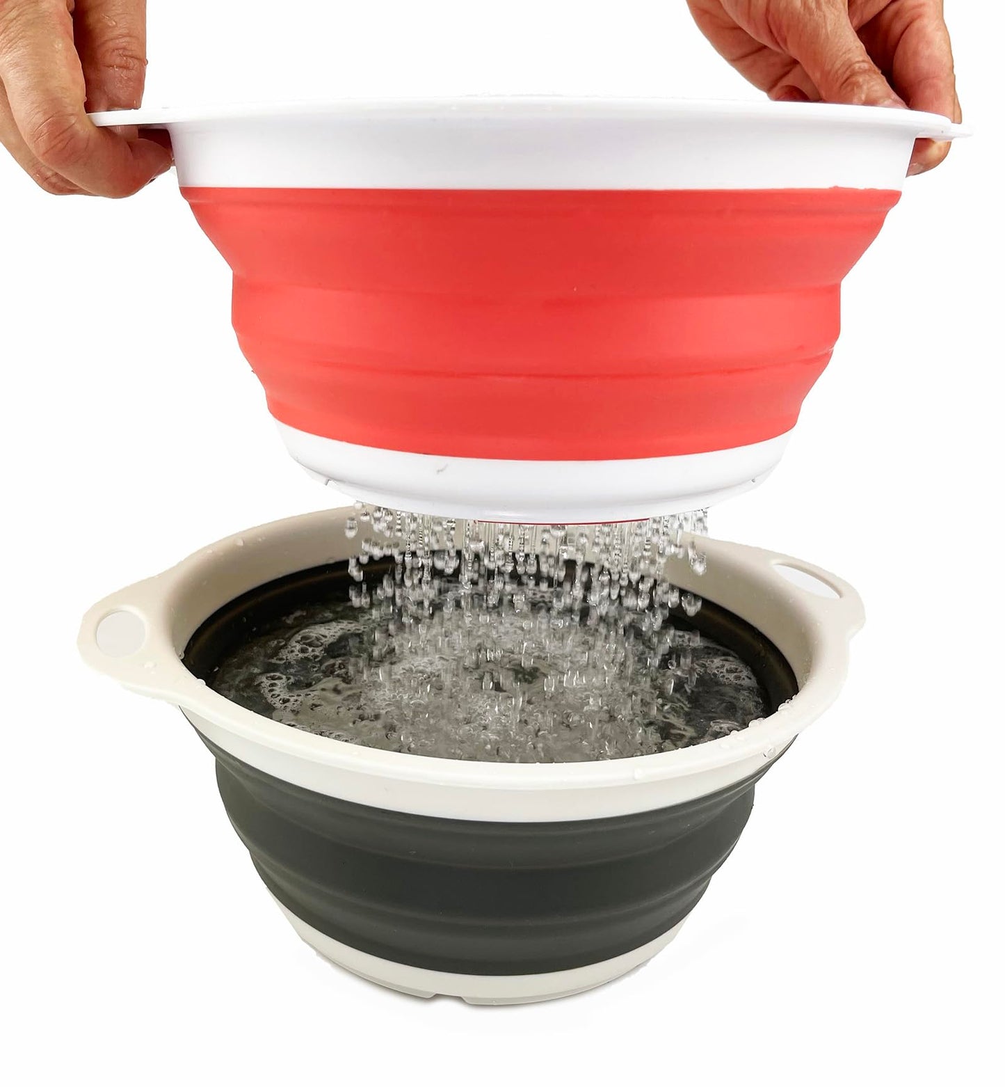 SAMMART 2.6L (0.68 Gallon) Collapsible Tub - Foldable Dish Tub - Portable Washing Basin - Space Saving (Coral Pink+Washed Black, 2)
