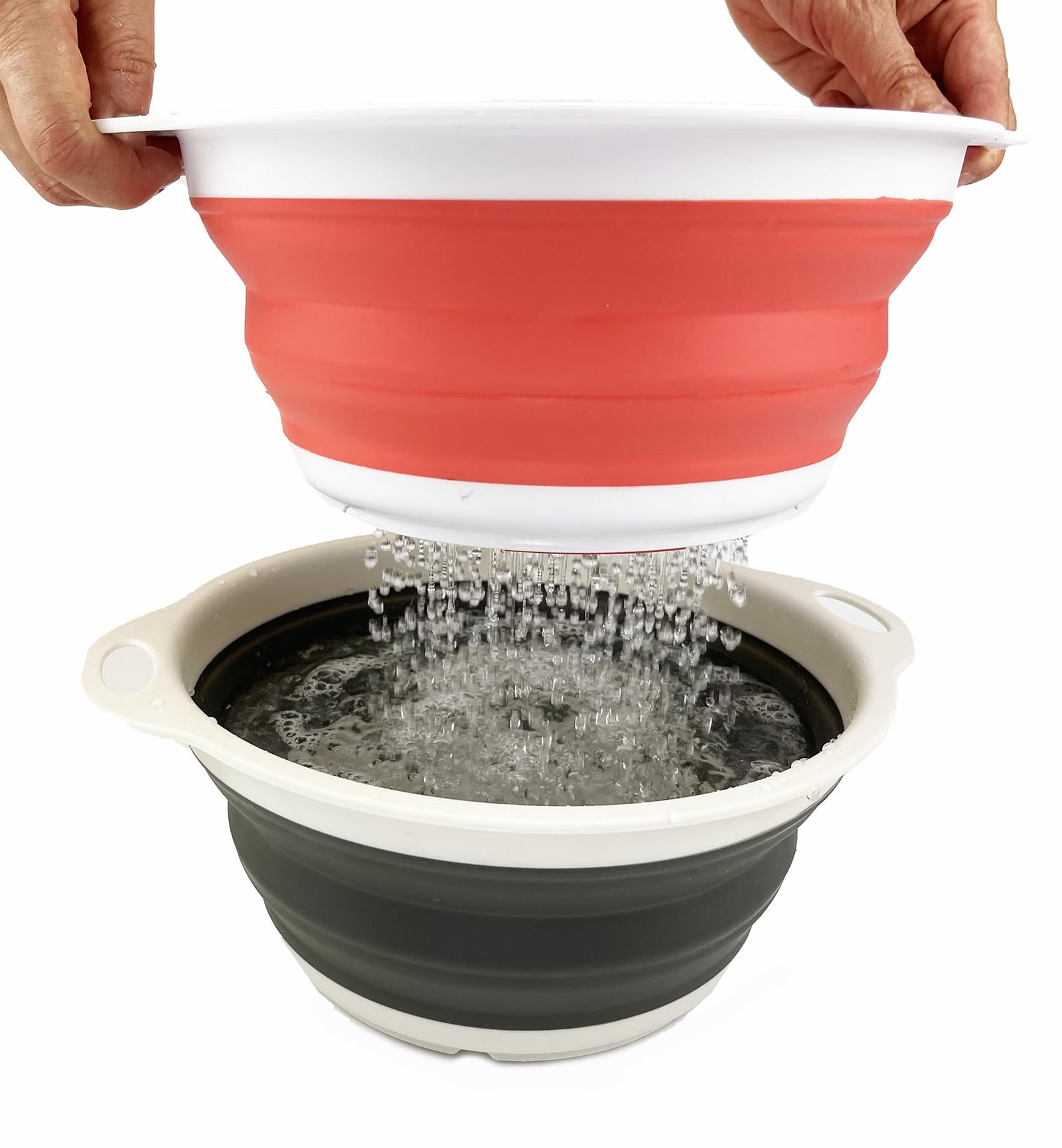 SAMMART 2.6L (0.68 Gallon) Collapsible Tub - Foldable Dish Tub - Portable Washing Basin - Space Saving (Coral Pink+Washed Black, 2)