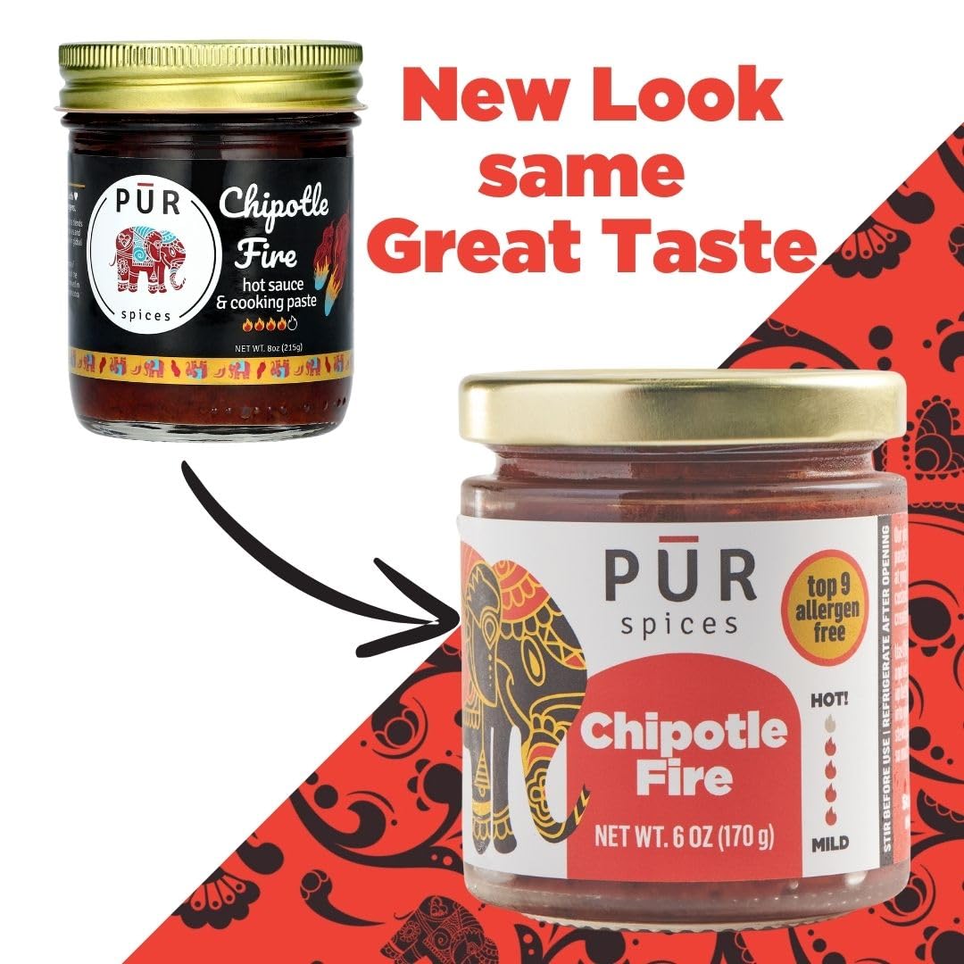 PUR Spices Chipotle Fire Spicy Hot Sauce I Chili Pepper Cooking Paste for Dipping, Chili Seasoning, Taco Sauce, Salsa I Plant Based, Gluten Free, No