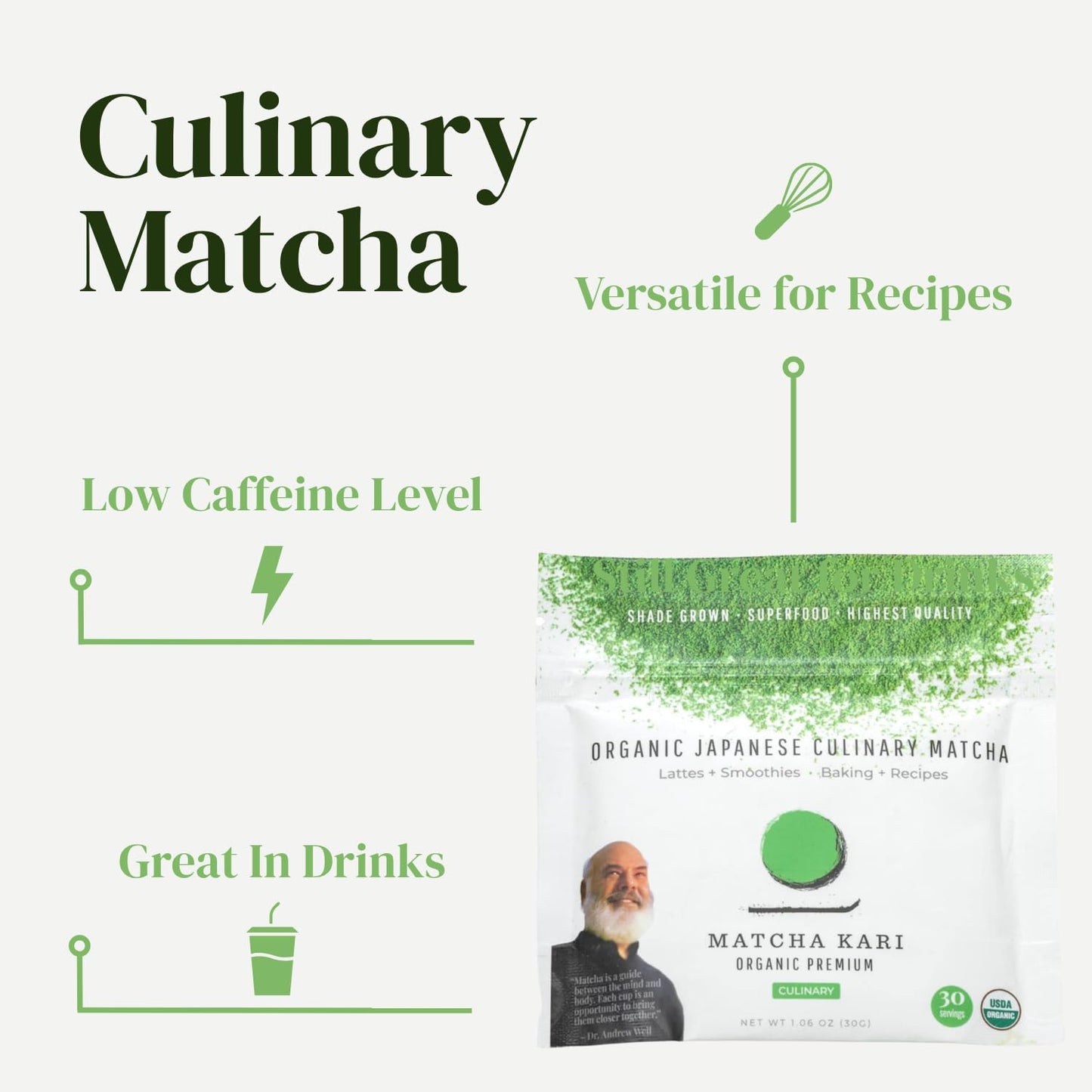 Dr. Weil Matcha Kari - Organic Matcha Green Tea Powder - 100 grams - Japanese Culinary Grade