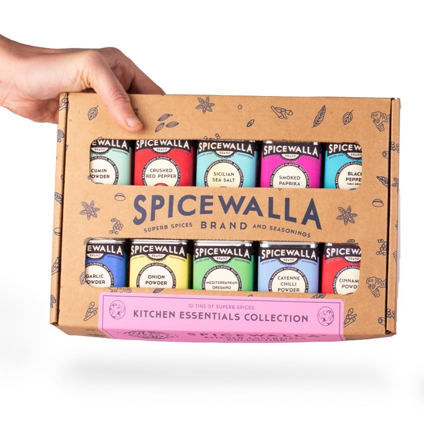 Spicewalla Essential Spices and Seasonings Set 10 Pack Variety | Garlic, Onion, Paprika, Crushed Red Pepper, Oregano, & more| Kitchen Cooking Set