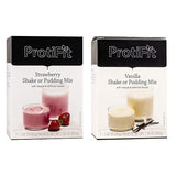 PROTIFIT - High Protein Strawberry & Vanilla Pudding & Shake Mix 2 Pack, 15g Protein, Low Calorie, Low Fat, Low Carb, Aspartame Free, Idea Protein